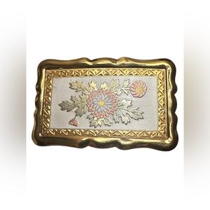 Vintage Plated Metal Floral Tri Color Belt Buckle